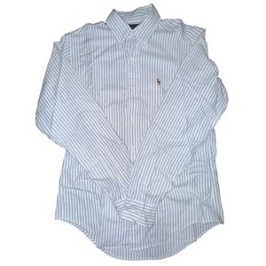 Polo Ralph Lauren Mens Blue White Striped Oxford Button Down Shirt Size 16